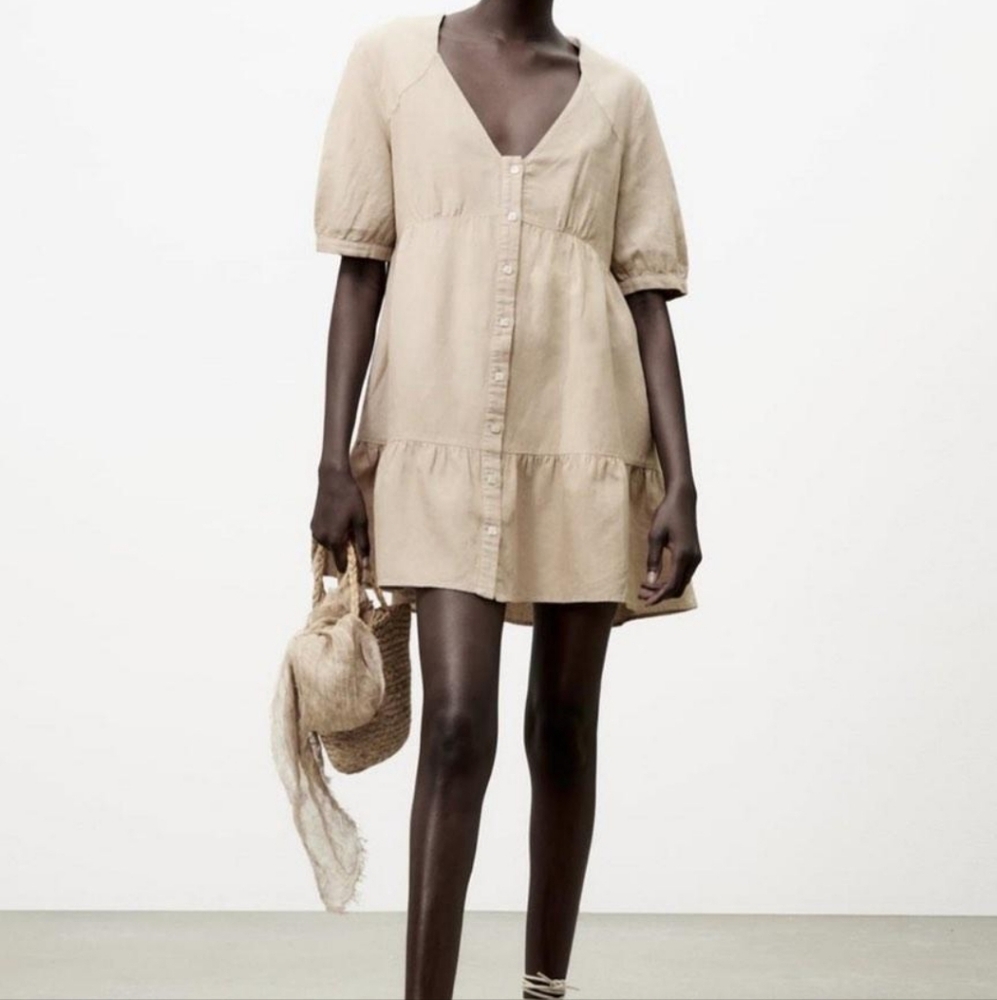 Zara Linen Tiered Dress - XS